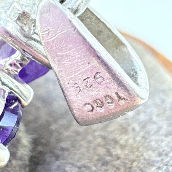 VTG Sterling Silver 925 Amethyst Prong Set Circle Pendant Size 1.5" Length - Picture 8 of 9